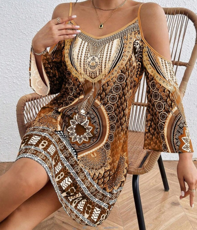 Retro-stijl jurk met off-shoulderprint voor dames