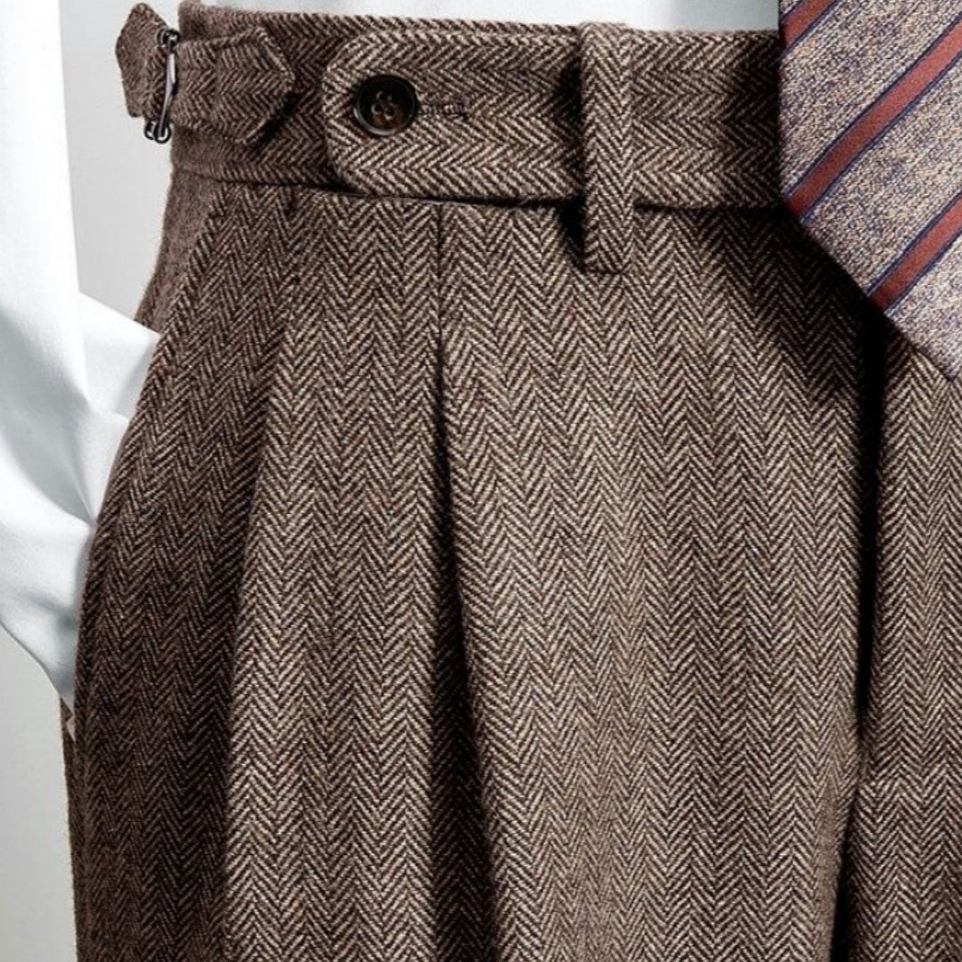 Slim-fit tweed wool herringbone trousers