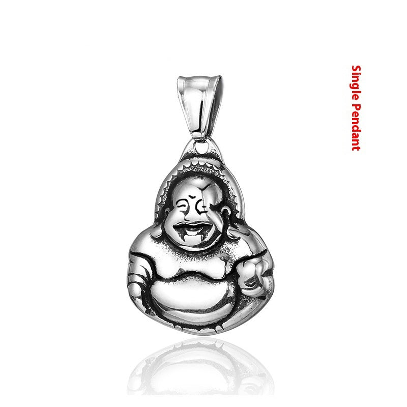 Stainless Steel Buddha Pendant Pendant National Style Men's Titanium Steel BodhisattvaBuddha Statue Necklace