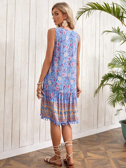 Holiday Spun Rayon Printed V-neck Dress For Women