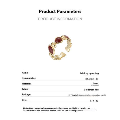 Retro New Year Red Love Oil Dripping Ring