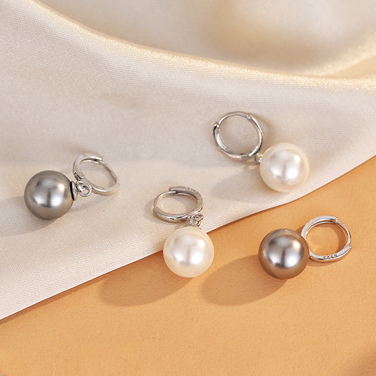 S925 Sterling Silver Earrings Ear Button Pearl