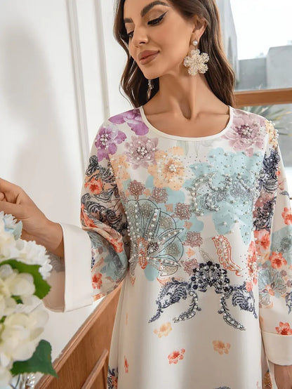 Elegante lange kaftanjurk met bloemenprint