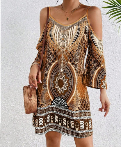 Retro-stijl jurk met off-shoulderprint voor dames