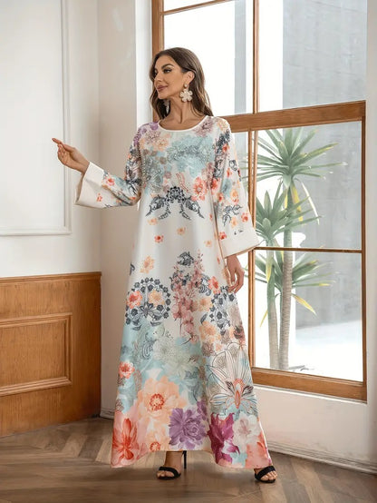 Elegante lange kaftanjurk met bloemenprint