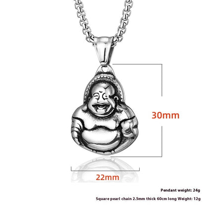 Stainless Steel Buddha Pendant Pendant National Style Men's Titanium Steel BodhisattvaBuddha Statue Necklace