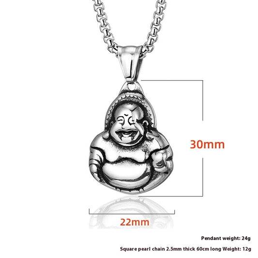 Stainless Steel Buddha Pendant Pendant National Style Men's Titanium Steel BodhisattvaBuddha Statue Necklace