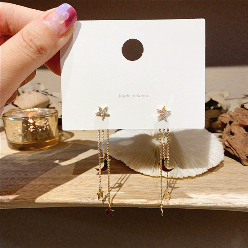 Temperament Star Moon Long Fringe Earrings