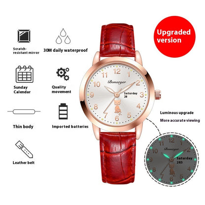Women's Luminous Quartz Watch With Simple Waterproof Belt