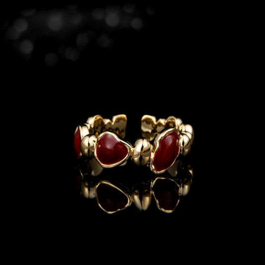 Retro New Year Red Love Oil Dripping Ring