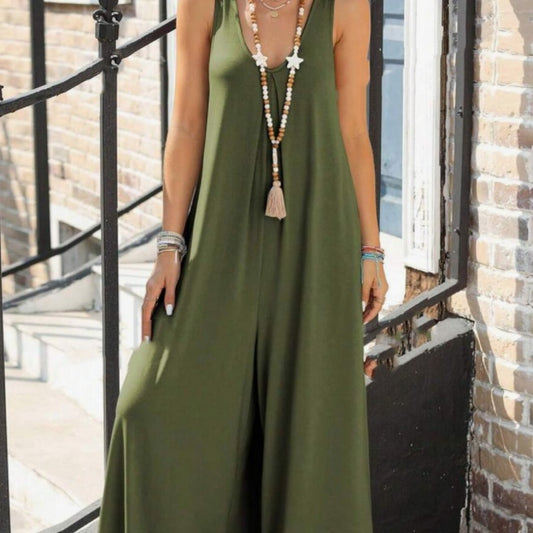 V-hals Trompet Wijde Broek Jumpsuit