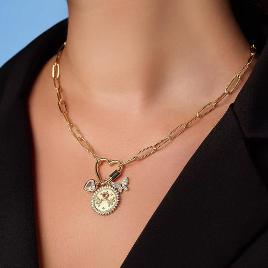 Copper-plated Gold Diamond-studded Starfish Sun Love Necklace