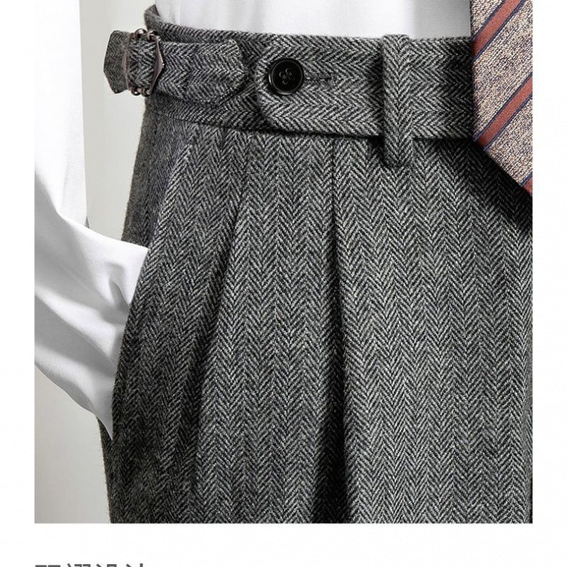 Slim-fit tweed wool herringbone trousers