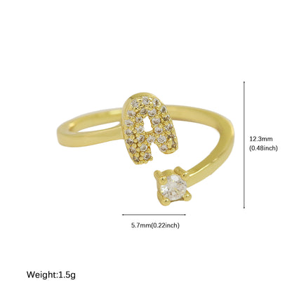 Cute 26 English Letters Open Adjustable Personality Ring