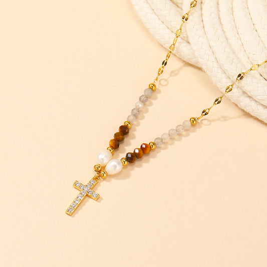 American Ins Niche Design Beaded Cross Clavicle Chain