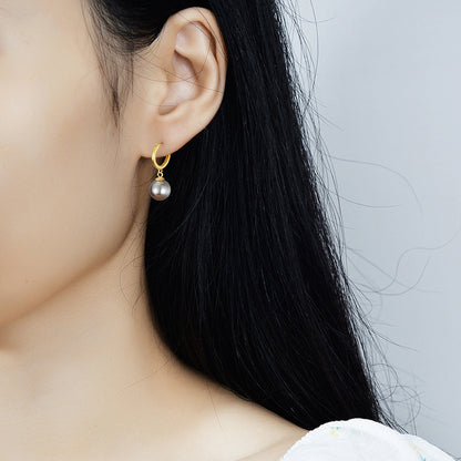 S925 Sterling Silver Earrings Ear Button Pearl