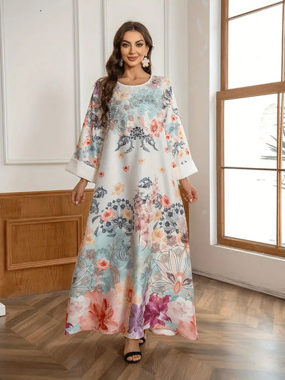 Elegante lange kaftanjurk met bloemenprint