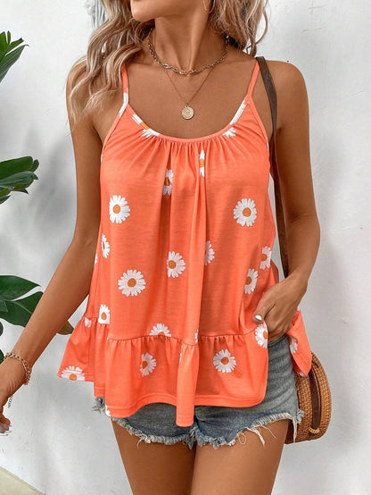Women's Floral Printed Spaghetti Strap Cami Top, Suitable For Summer