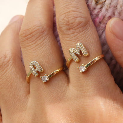 Cute 26 English Letters Open Adjustable Personality Ring