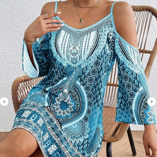 Retro-stijl jurk met off-shoulderprint voor dames