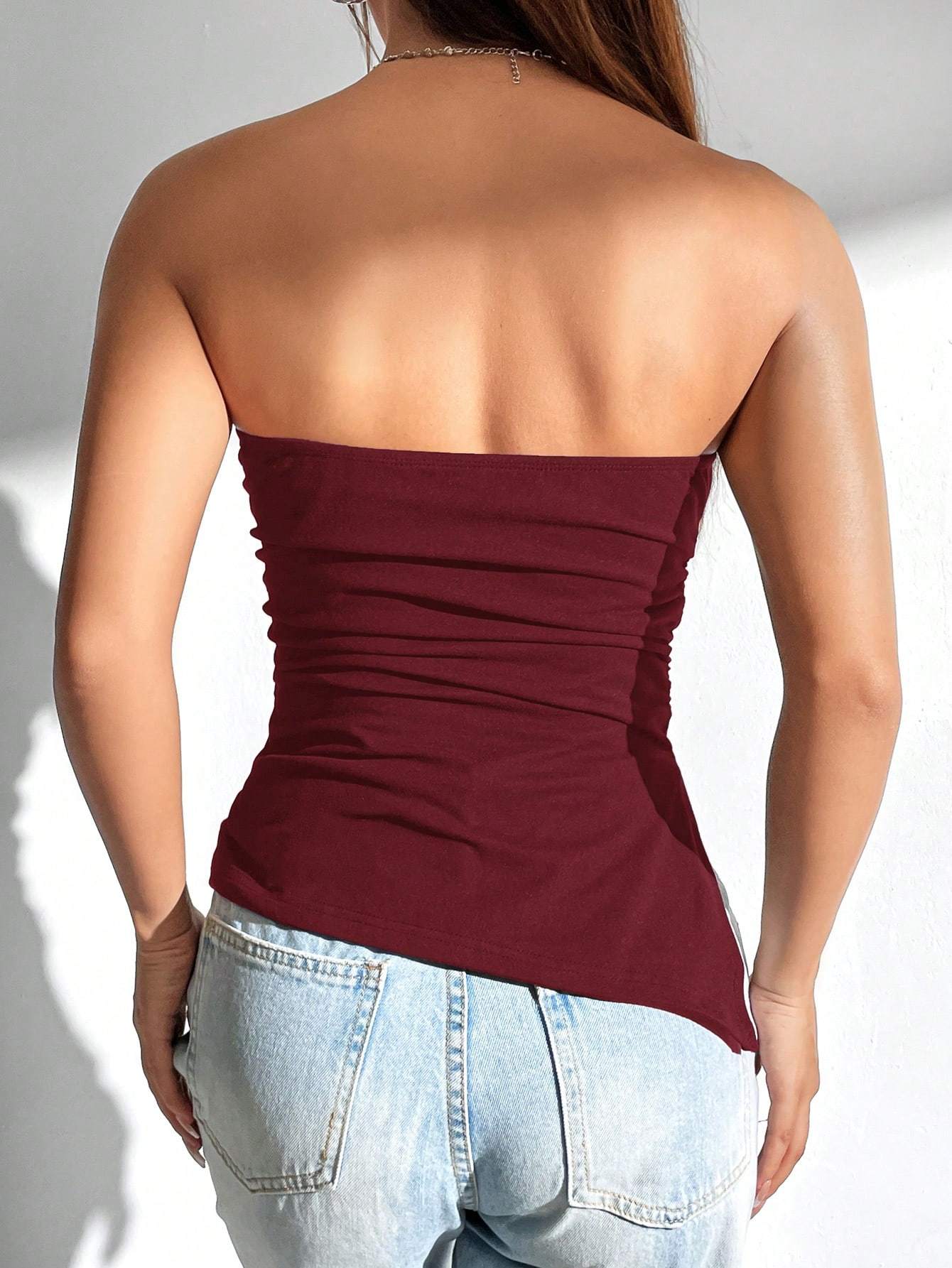 Dames effen kleur ruches zijsplit zoom bandeau cami-top
