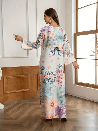 Elegante lange kaftanjurk met bloemenprint