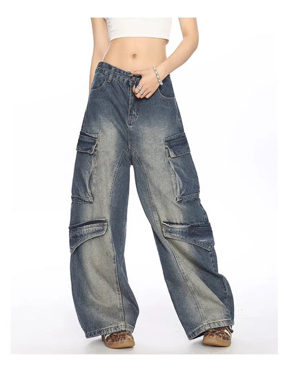 Gewassen multi-pocket denim match broek