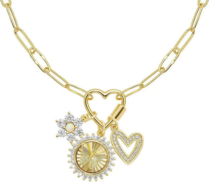 Copper-plated Gold Diamond-studded Starfish Sun Love Necklace