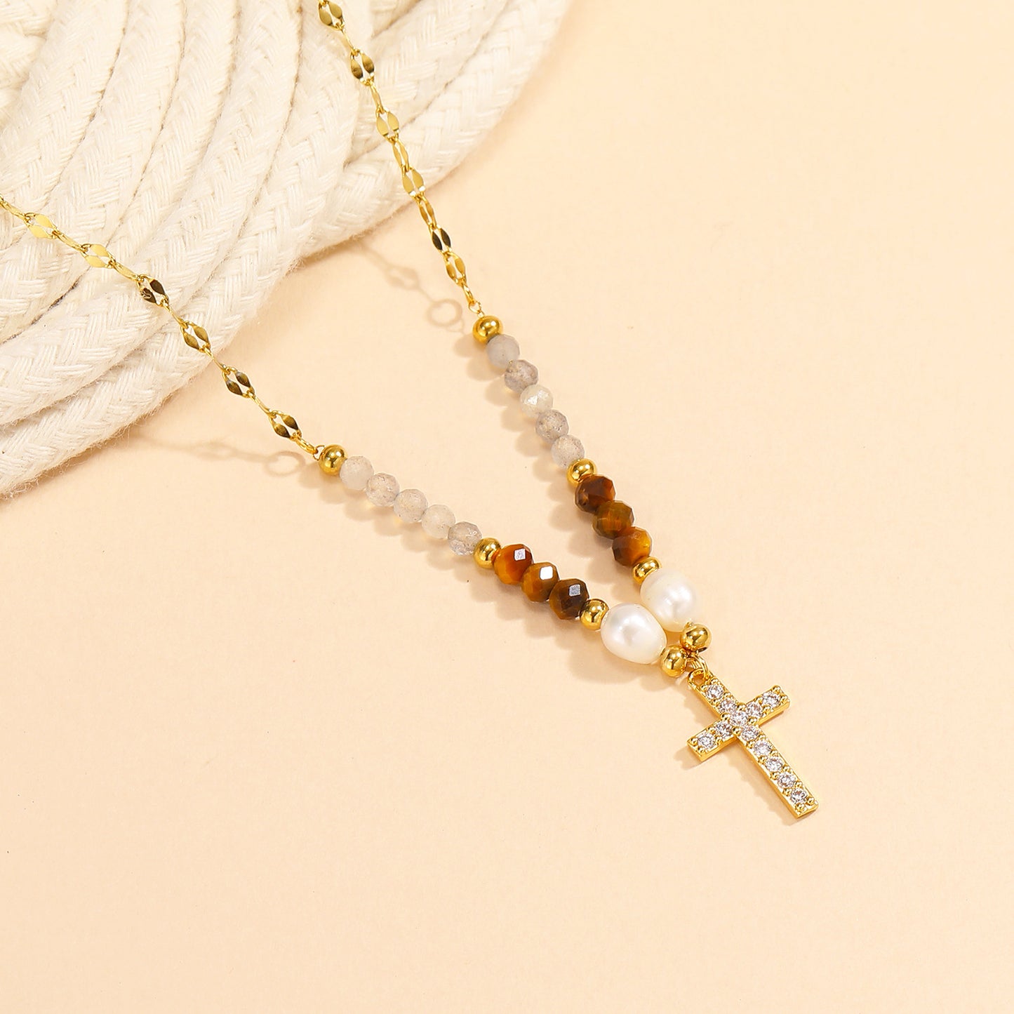 American Ins Niche Design Beaded Cross Clavicle Chain
