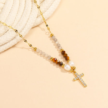 American Ins Niche Design Beaded Cross Clavicle Chain
