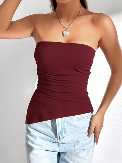 Dames effen kleur ruches zijsplit zoom bandeau cami-top