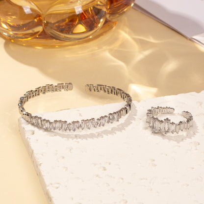 2pcs Fashionable Women's Cubic Zirconia Decorative Wristband, Irregularly Inlaid With Open Wristband Rings, Suitable For Matching With Daily Clothing
