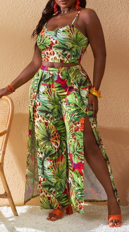 Plus Size Vacation Print Short Sets