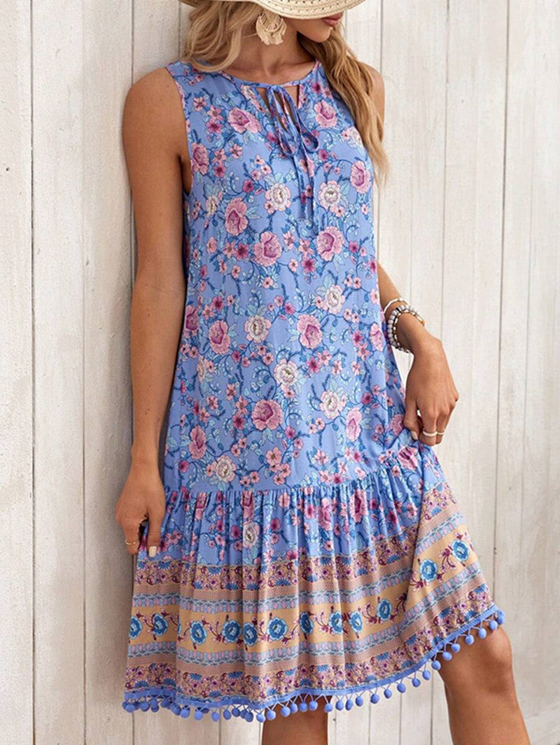 Holiday Spun Rayon Printed V-neck Dress For Women