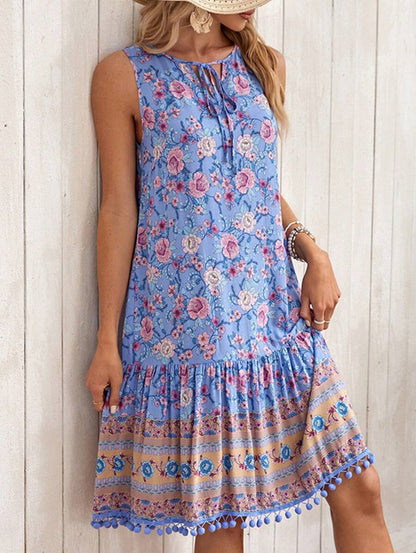 Holiday Spun Rayon Printed V-neck Dress For Women