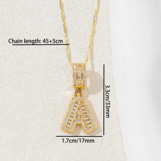 Full Diamond Rock Candy 26 Letter Pendant Necklace Copper Inlaid Zirconium Round Flower Letter Suit