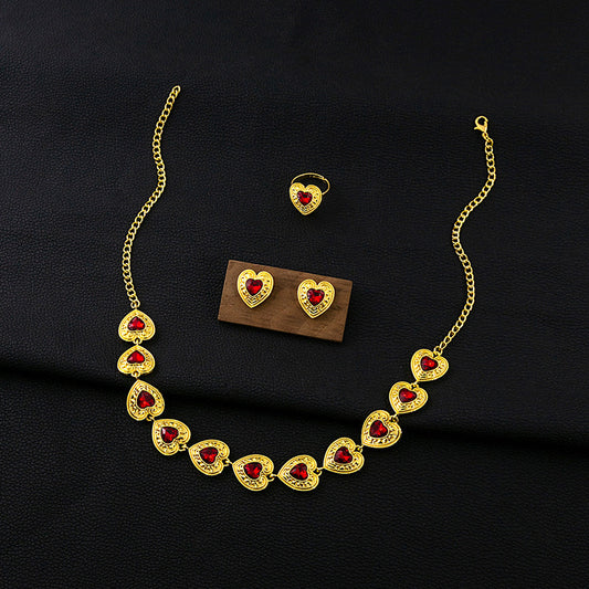 Retro Court Love Necklace Earrings And Ring Set