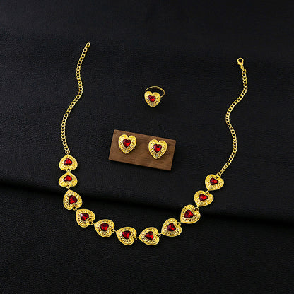 Retro Court Love Necklace Earrings And Ring Set