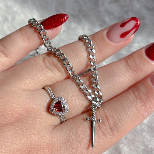 Ruby Bracelet Love Heart-shaped Ring Hollow Bracelet Suit