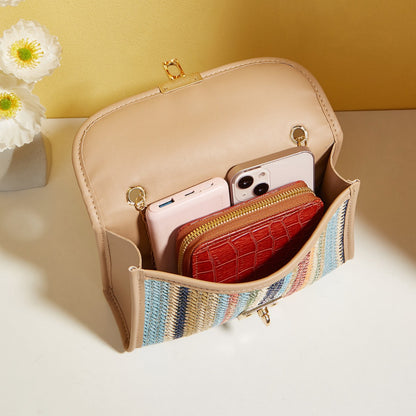 Geweven regenboog mode crossbody tas met vierkante ketting
