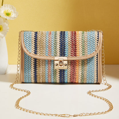 Geweven regenboog mode crossbody tas met vierkante ketting