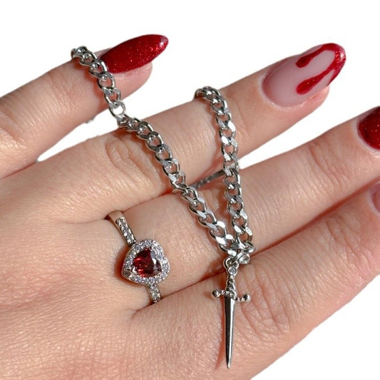 Ruby Bracelet Love Heart-shaped Ring Hollow Bracelet Suit