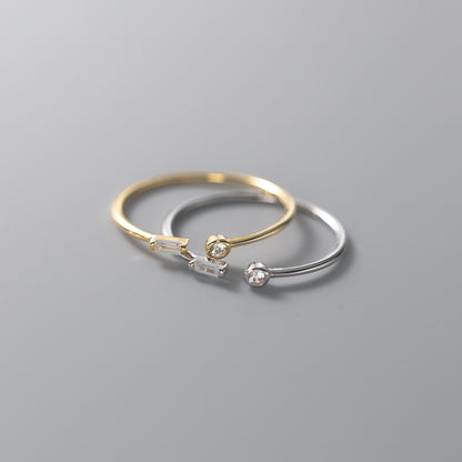 S925 Silver Small Lady Square Diamond Open Ring For Women