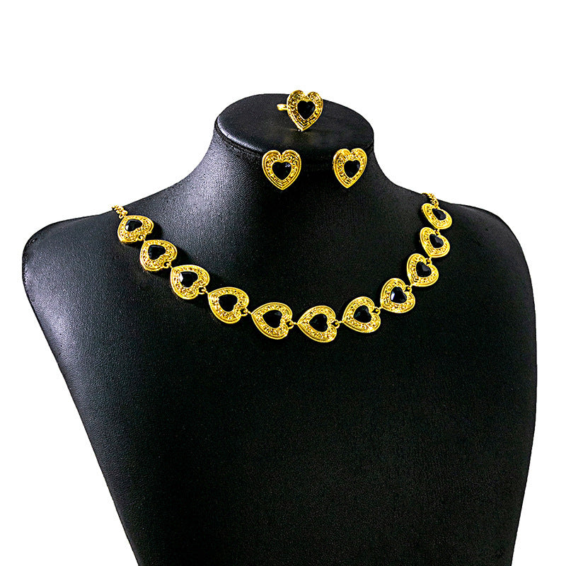 Retro Court Love Necklace Earrings And Ring Set