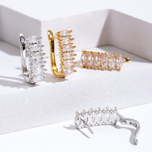 U-shaped Horse Eye Zircon Gang Drill Earrings