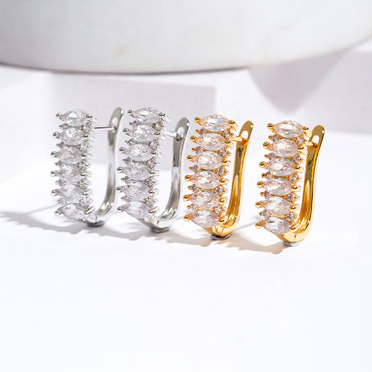U-shaped Horse Eye Zircon Gang Drill Earrings
