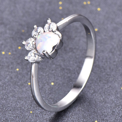 Temperamental Minority Design Footprints Heart-shaped Opal Ring