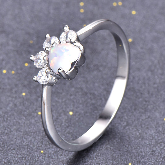 Temperamental Minority Design Footprints Heart-shaped Opal Ring