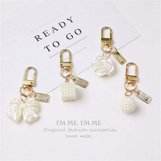 Cross-border Rose Bow Pearl Tassel Key Chain Car Pedant Decoration