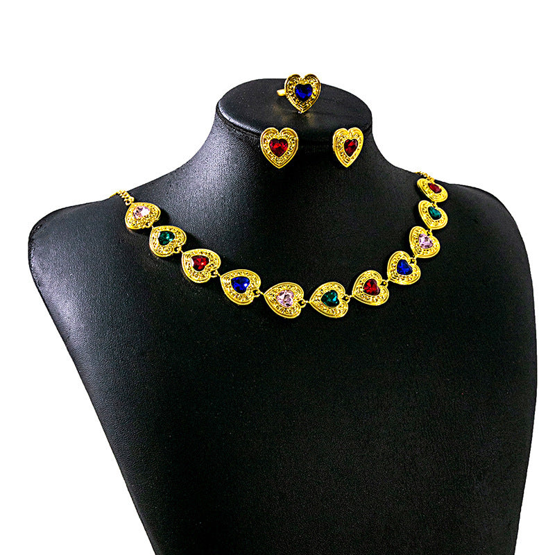 Retro Court Love Necklace Earrings And Ring Set